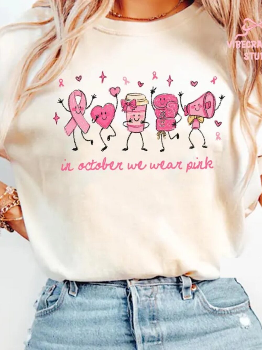In October We Wear Pink Shirt, Breast Cancer Awareness Doodles Tee